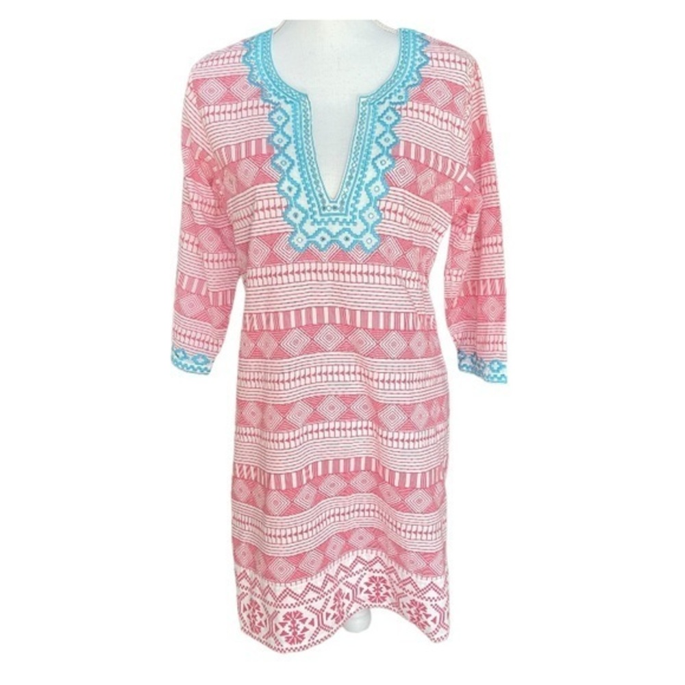 BELLA TU Embroidered Lined Tunic Dress India Inka Print Medium